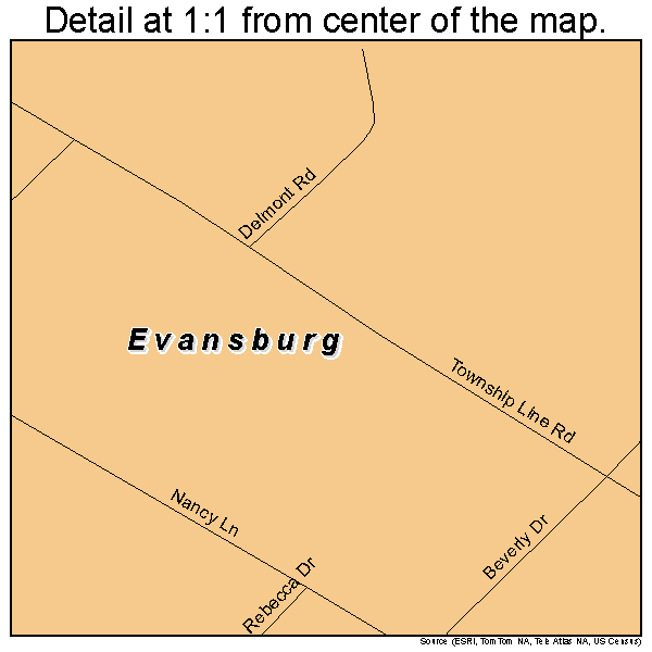 Evansburg, Pennsylvania road map detail
