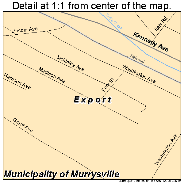 Export, Pennsylvania road map detail