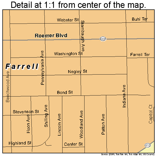 Farrell, Pennsylvania road map detail