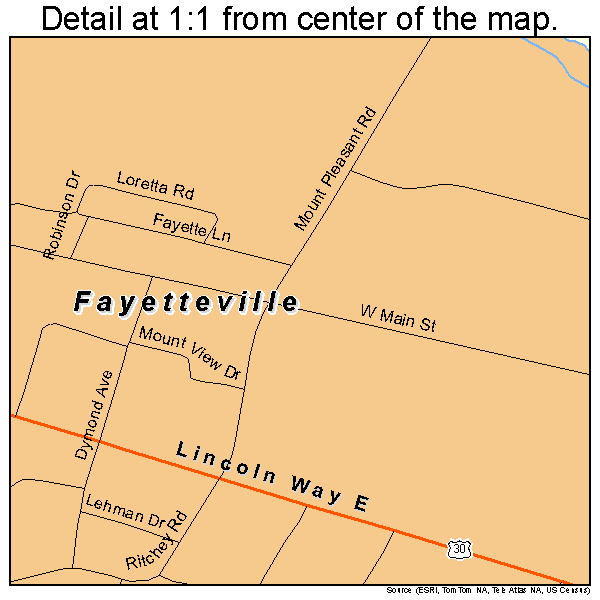 Fayetteville, Pennsylvania road map detail