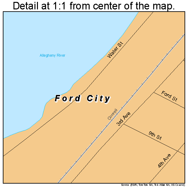 Ford City, Pennsylvania road map detail