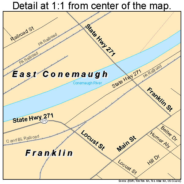 Franklin, Pennsylvania road map detail