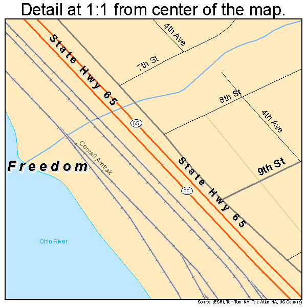Freedom, Pennsylvania road map detail