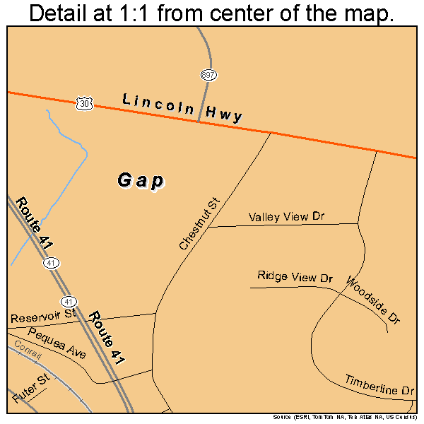 Gap, Pennsylvania road map detail