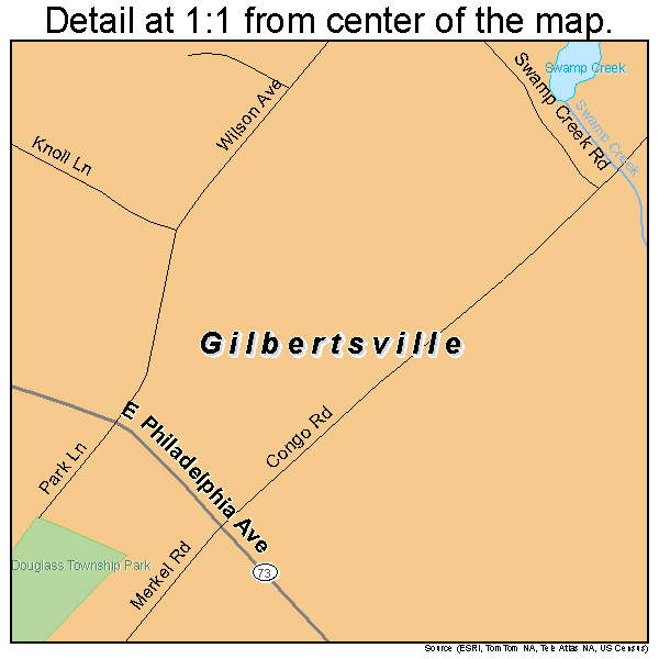 Gilbertsville, Pennsylvania road map detail