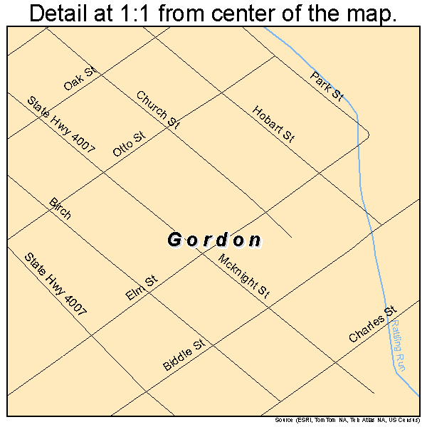 Gordon, Pennsylvania road map detail