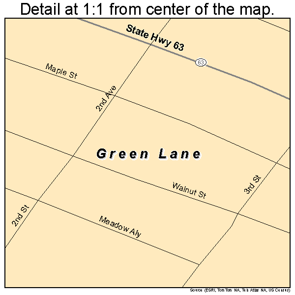 Green Lane, Pennsylvania road map detail