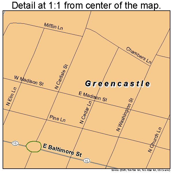 Greencastle, Pennsylvania road map detail