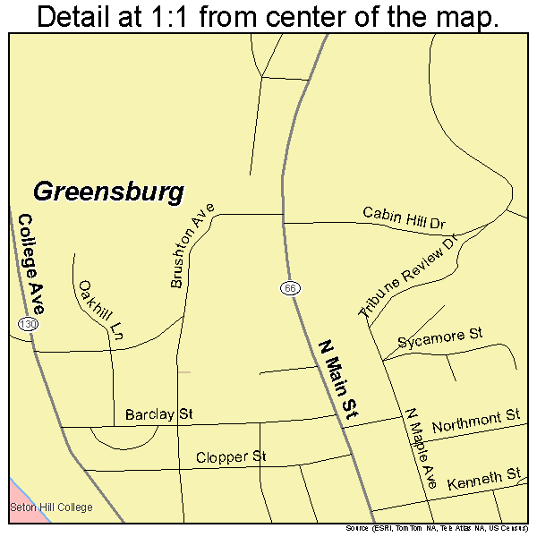 Greensburg, Pennsylvania road map detail