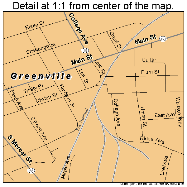 Greenville, Pennsylvania road map detail