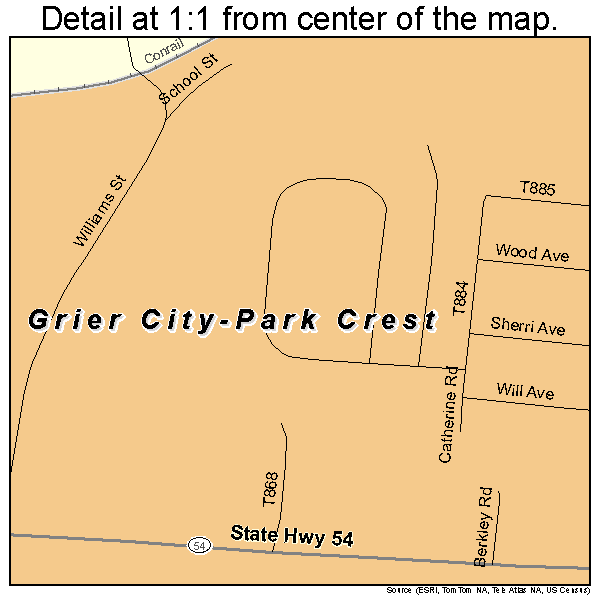 Grier City-Park Crest, Pennsylvania road map detail