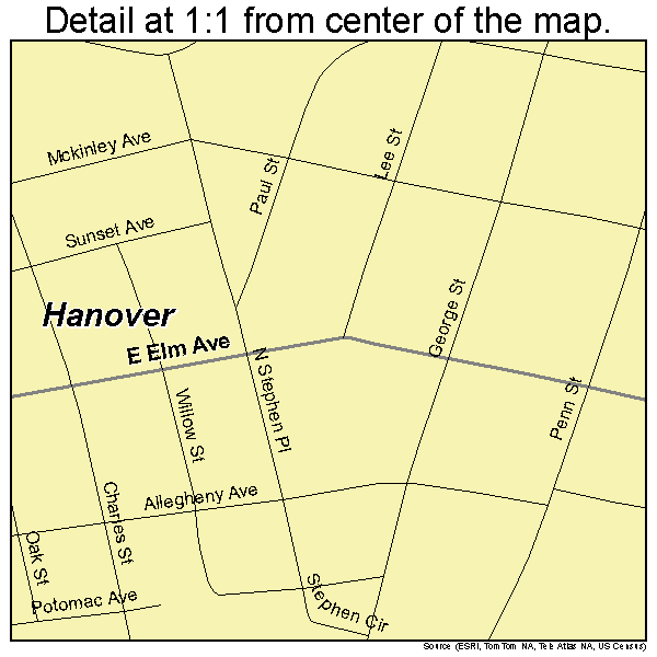 Hanover, Pennsylvania road map detail