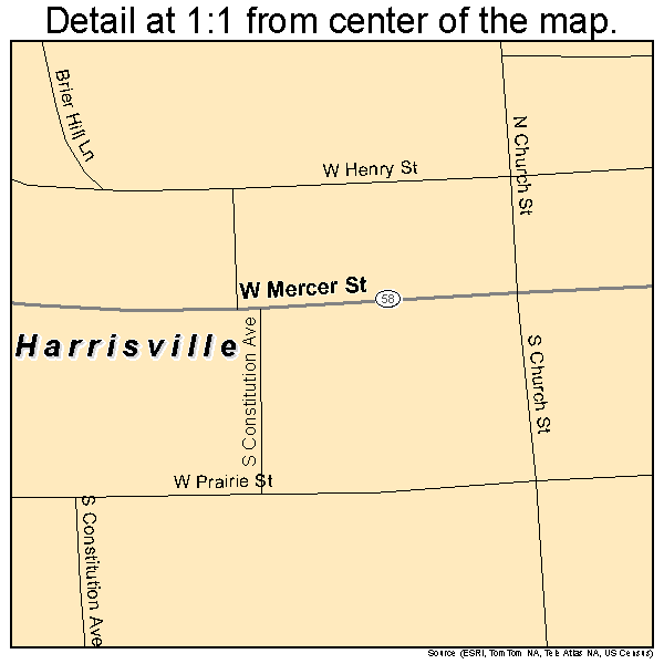 Harrisville, Pennsylvania road map detail