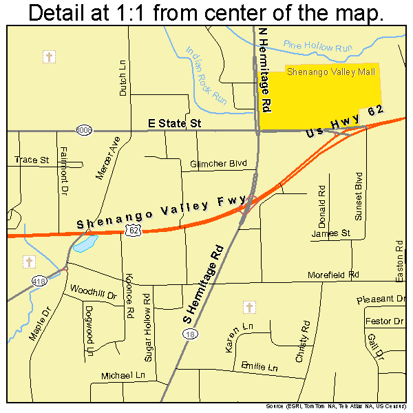Hermitage, Pennsylvania road map detail