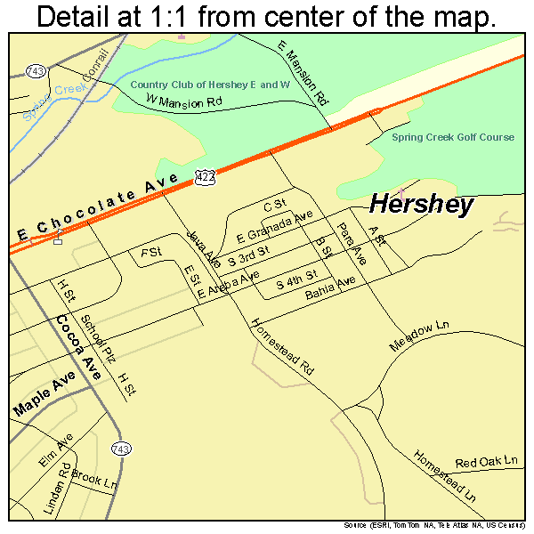 Hershey, Pennsylvania road map detail