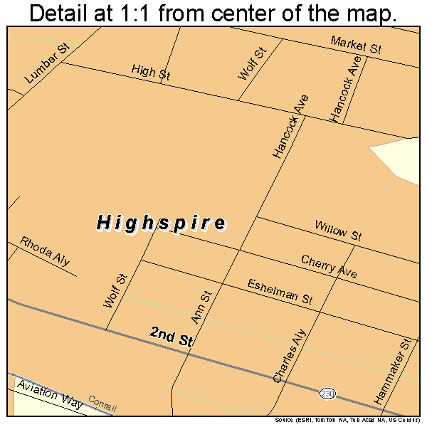 Highspire, Pennsylvania road map detail