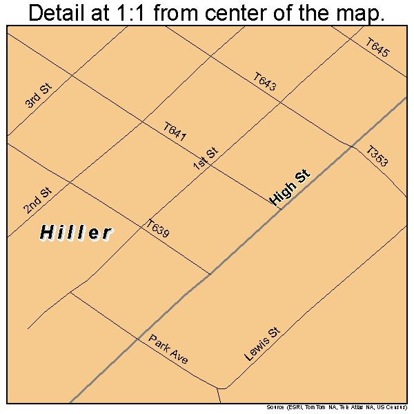 Hiller, Pennsylvania road map detail