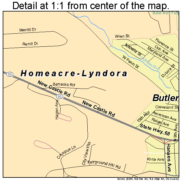 Homeacre-Lyndora, Pennsylvania road map detail
