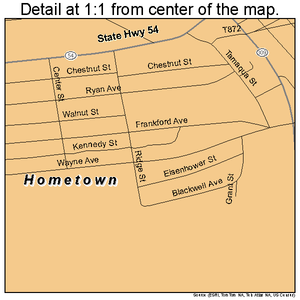 Hometown, Pennsylvania road map detail