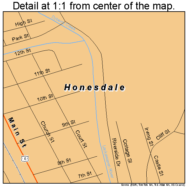 Honesdale, Pennsylvania road map detail