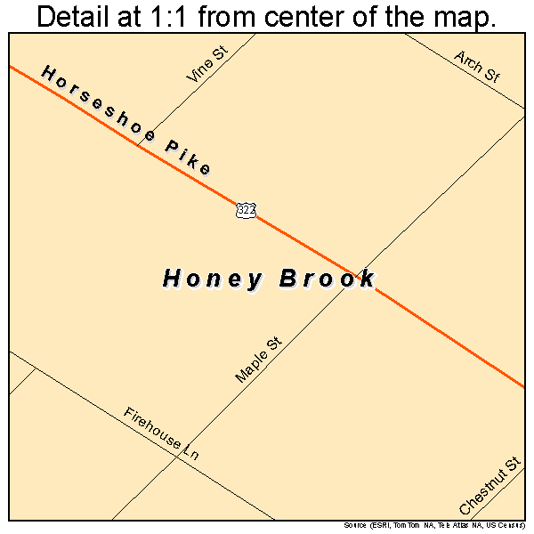 Honey Brook, Pennsylvania road map detail
