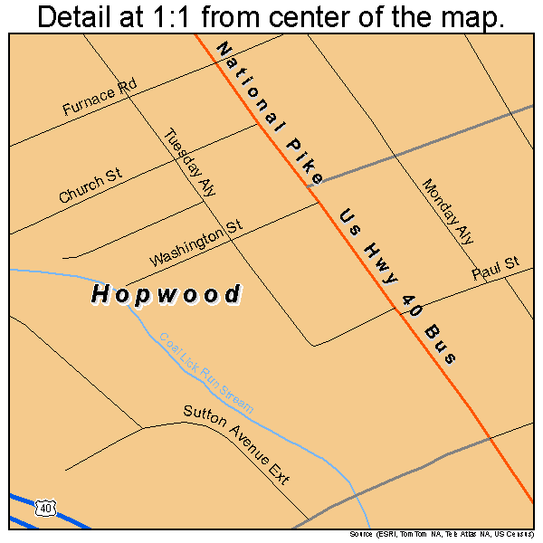 Hopwood, Pennsylvania road map detail