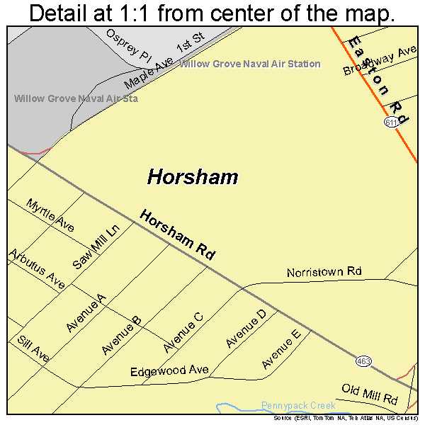 Horsham, Pennsylvania road map detail