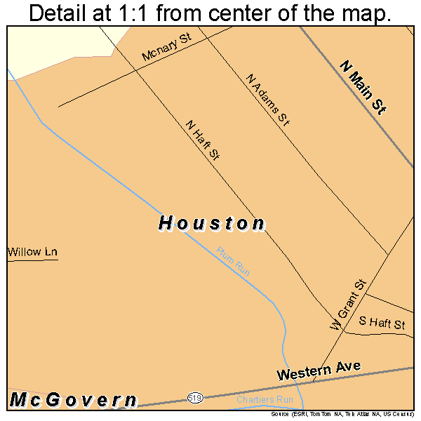 Houston, Pennsylvania road map detail