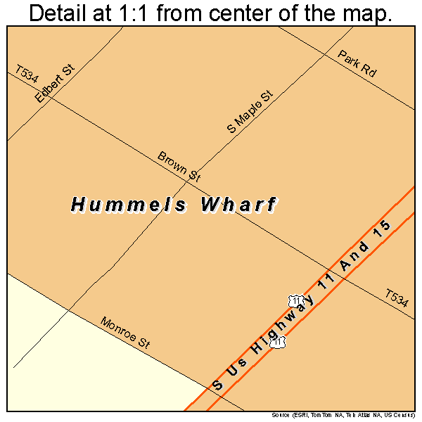 Hummels Wharf, Pennsylvania road map detail