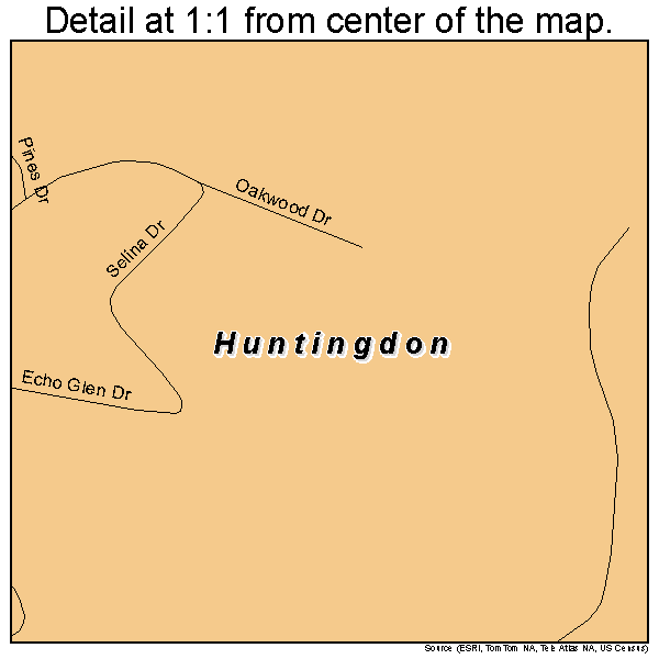 Huntingdon, Pennsylvania road map detail