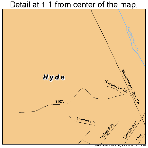 Hyde, Pennsylvania road map detail