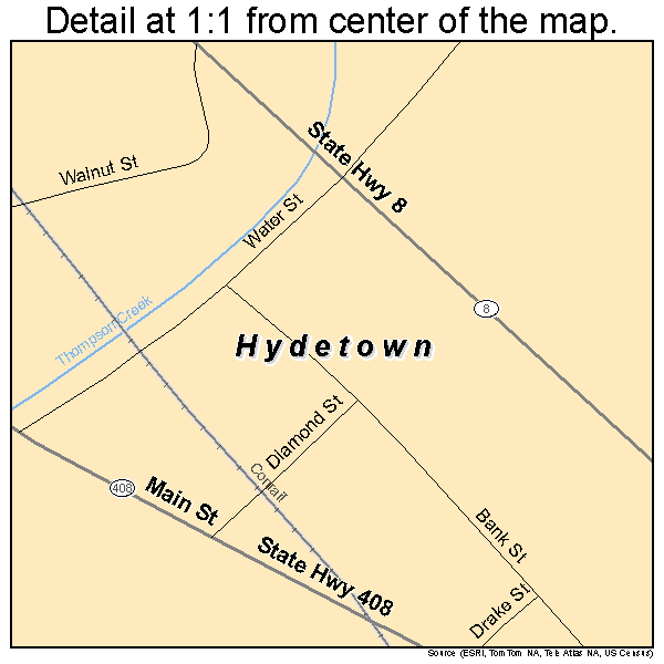 Hydetown, Pennsylvania road map detail