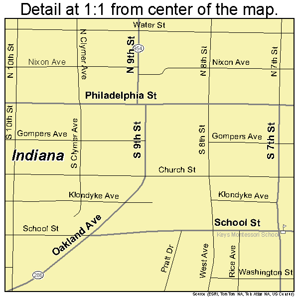 Indiana, Pennsylvania road map detail