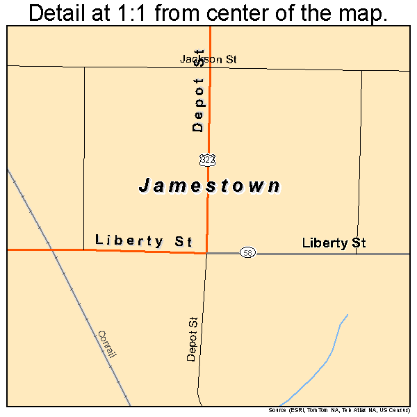 Jamestown, Pennsylvania road map detail