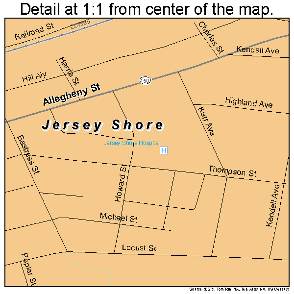 Jersey Shore, Pennsylvania road map detail