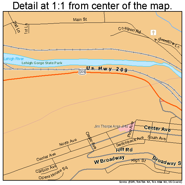 Jim Thorpe, Pennsylvania road map detail
