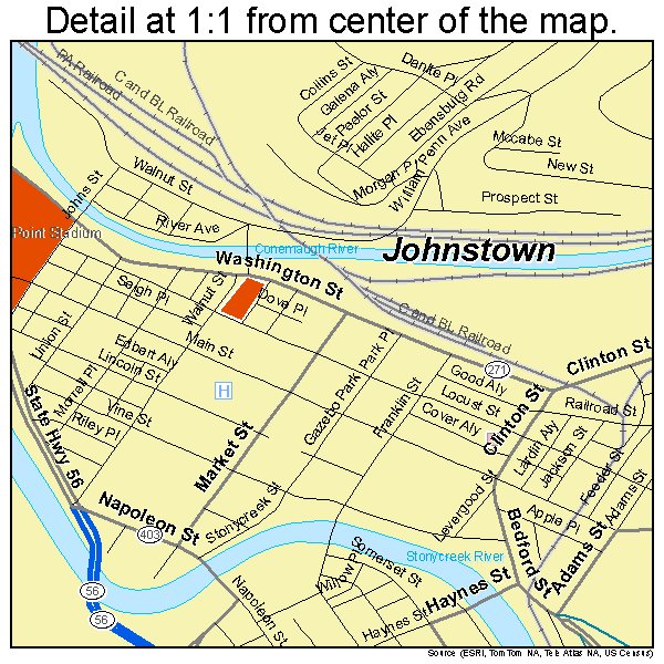 Johnstown, Pennsylvania road map detail