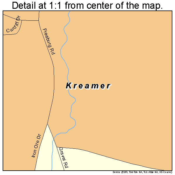 Kreamer, Pennsylvania road map detail