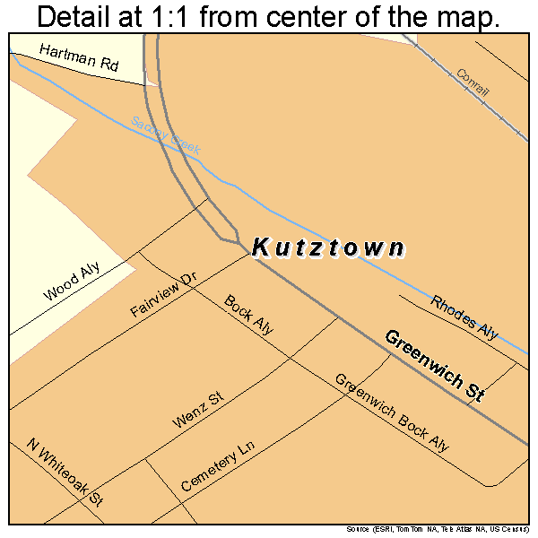 Kutztown, Pennsylvania road map detail