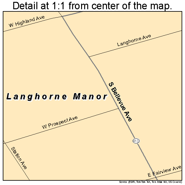 Langhorne Manor, Pennsylvania road map detail