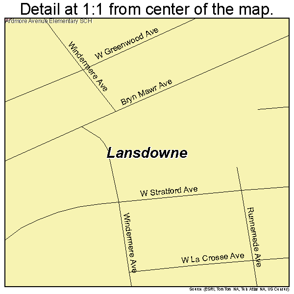 Lansdowne, Pennsylvania road map detail