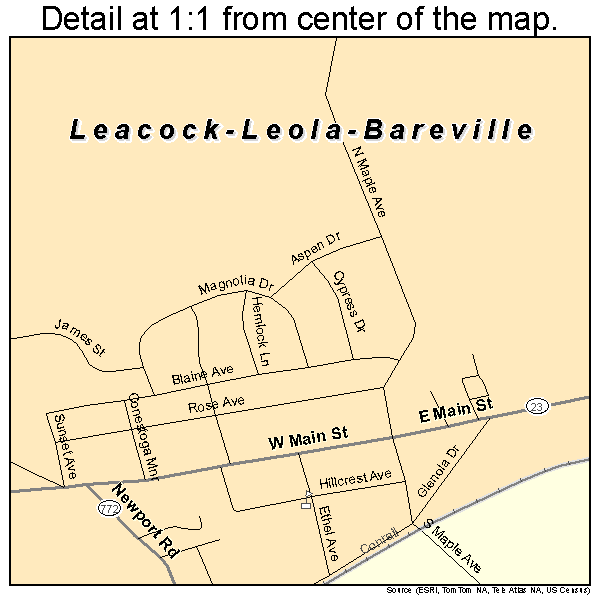 Leacock-Leola-Bareville, Pennsylvania road map detail