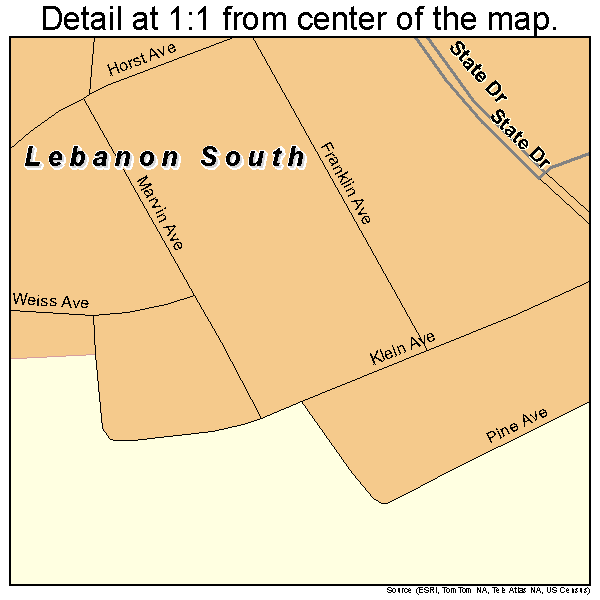 Lebanon South, Pennsylvania road map detail