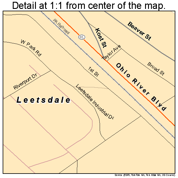 Leetsdale, Pennsylvania road map detail