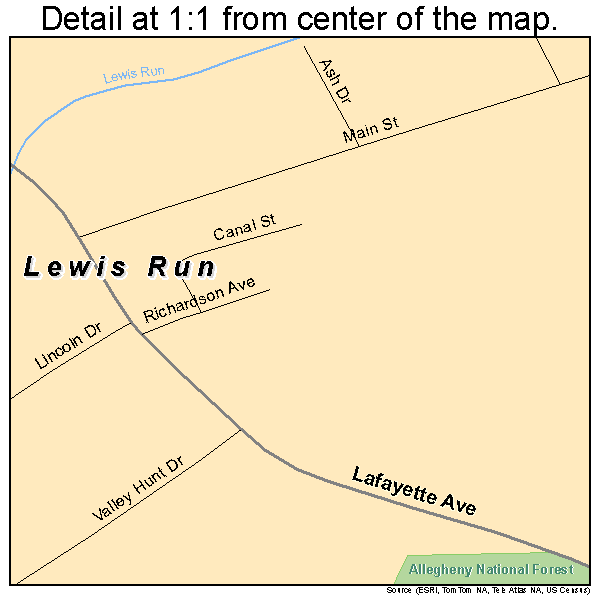 Lewis Run, Pennsylvania road map detail