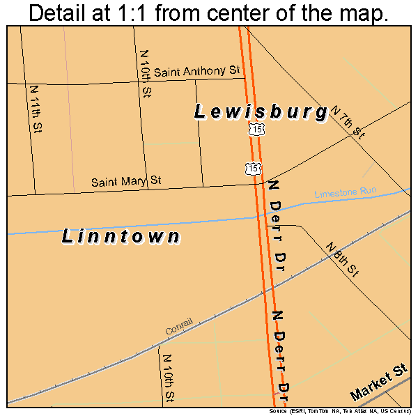 Lewisburg, Pennsylvania road map detail