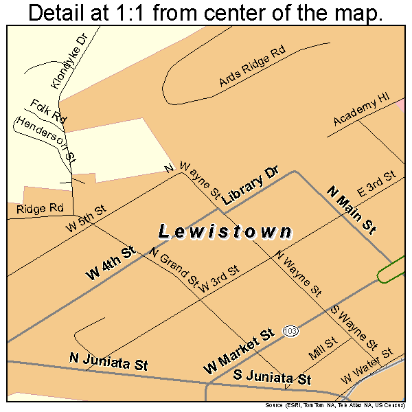 Lewistown, Pennsylvania road map detail