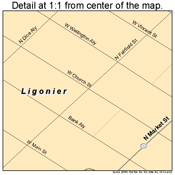 Ligonier, Pennsylvania road map detail