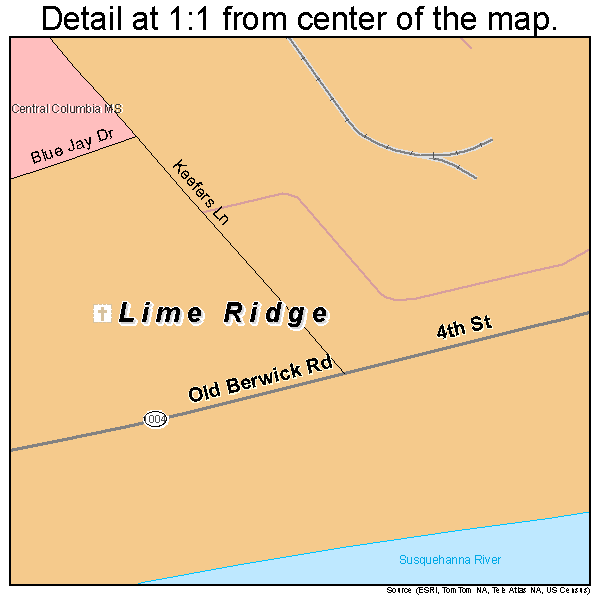 Lime Ridge, Pennsylvania road map detail