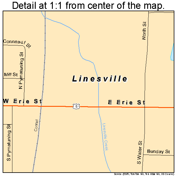 Linesville, Pennsylvania road map detail